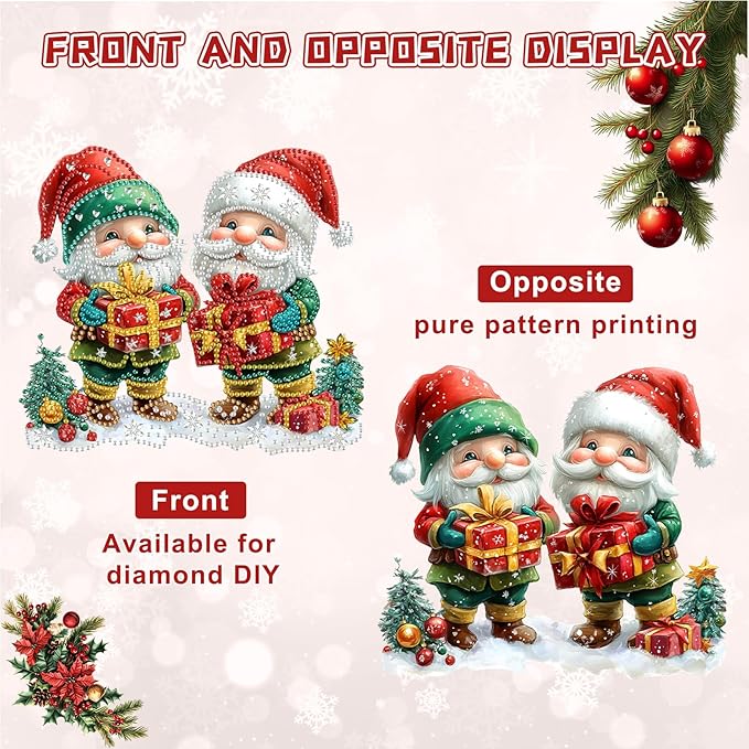 KEYIFA Diamond Painting Kit, DIY Cute Santa Claus Diamond Art Hanging for Adults Beginner, Gem Arts Pendant Special Shaped Rhinestone Window Ornaments Wall Door Garden Decoration Gift, Double Sided