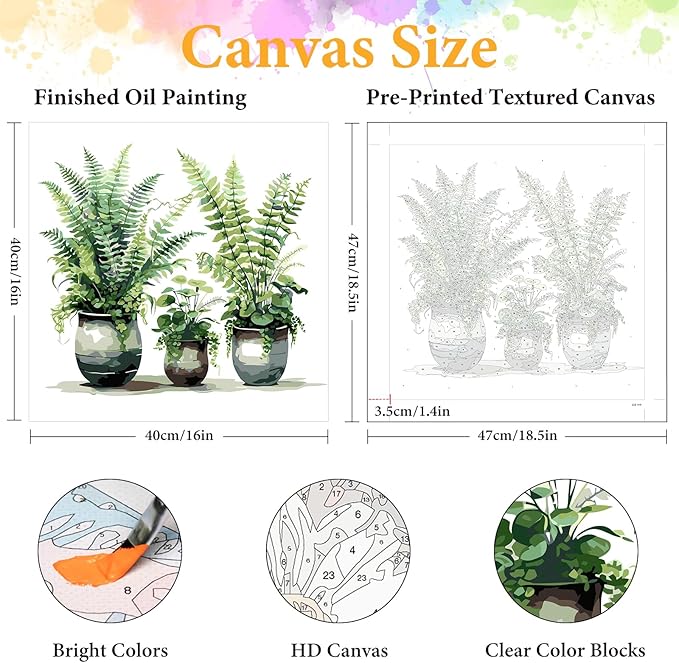 Paint by Numbers Kit for Adults Beginner, Green Plant Adult Paint by Number Kits on Canvas, Potted DIY Acrylic Oil Painting by Numbers for Adults, Perfect for Home Wall Decor 16X16 Inch