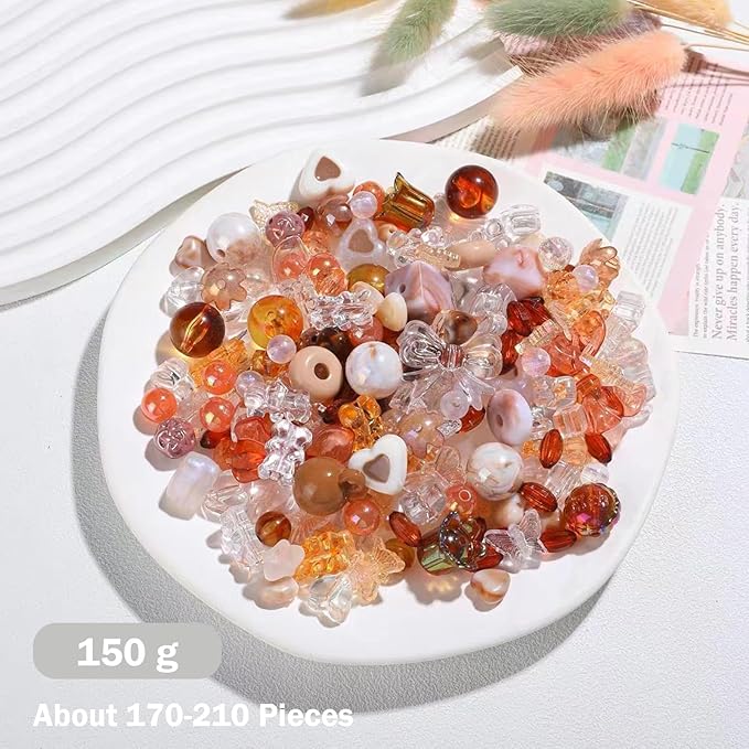 Assorted Acrylic Beads for Bracelet Making Kit, 150g Brown Cute Beads for Keychain Making, Kandi Charms, Kawaii Jewelry Making, DIY Crafts