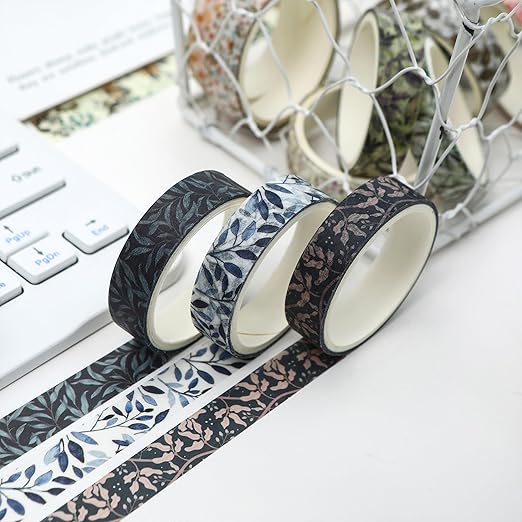 yubx flowers washi tape set 60 rolls leaves patterns decorative skinny fall masking tapes for arts, diy crafts, journals, planners, scrapbook, wrapping (autumn)