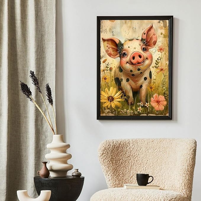 ijbnhd Pig Diamond Art Painting Kits for Adults- Full Drill Diamond Painting for Beginners, 5D Diamond Painting Pictures Gem Art Painting Kits DIY Daisy Diamond Art Kits 12X16in