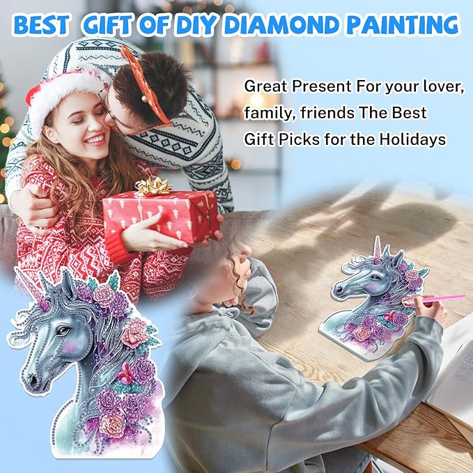 Bowetile Horse Diamond Art Hanging Kits for Adults, 5D Special Shape Diamond Painting Flowers Pendant Kits, Animal Gem Art Suncatchers Painting Window Ornament for Home Garden Wall Decor