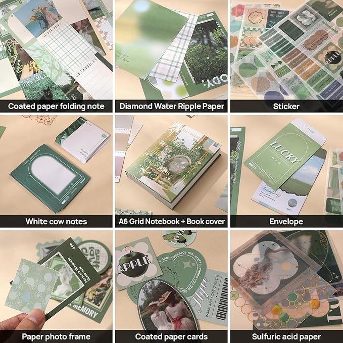 Scrapbook Photo Album Supplies Kit with Tweezers and Glue Tape, Aesthetic Vintage Junk Journal Large Scrapbooking Paper, Sticker Pack, Notebook Craft Supplies, DIY Gift for Adult Men Women (Island)