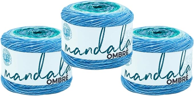Lion Brand Yarn, Mandala Ombré Variegated Yarn for Crocheting, Knitting, and Crafts, Mantra, 3 Pack, Soft, Acrylic Fiber for Cozy Blankets, Worsted Weight Sweaters and Colorful Shawls
