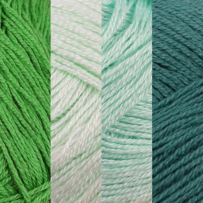 JubileeYarn Baby Soft Bamboo Cotton Yarn - 50g/Skein - Shades of Green - 4 Skeins