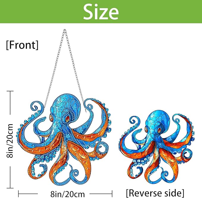 Wergund 5D DIY Octopus Diamond Art Hanging Kits, Hanging Diamond Art Animal, Acrylic Special Shaped Rhinestone, Window Hanging Pendants for Home Wall Garden Front Door Outdoor Decor Gift(Octopus)