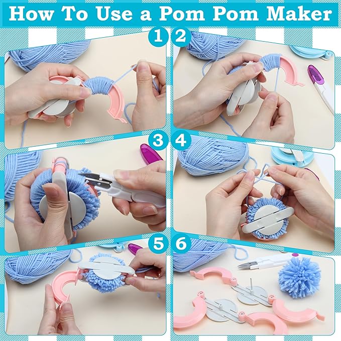 Zhaoyao Pompom Makers 4 Size Pom Poms Maker Tool Set DIY Fluff Ball Weaver for DIY Wool Yarn Knitting Craft Project with Cutter Scissors (with Accessories (10+10)