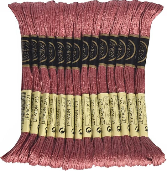 LE PAON Embroidery Floss, 14-Pack Six Strands 100% Long Staple Cotton Embroidery Thread, 8.7-Yard，Color Number：223, Medium Shell Pink