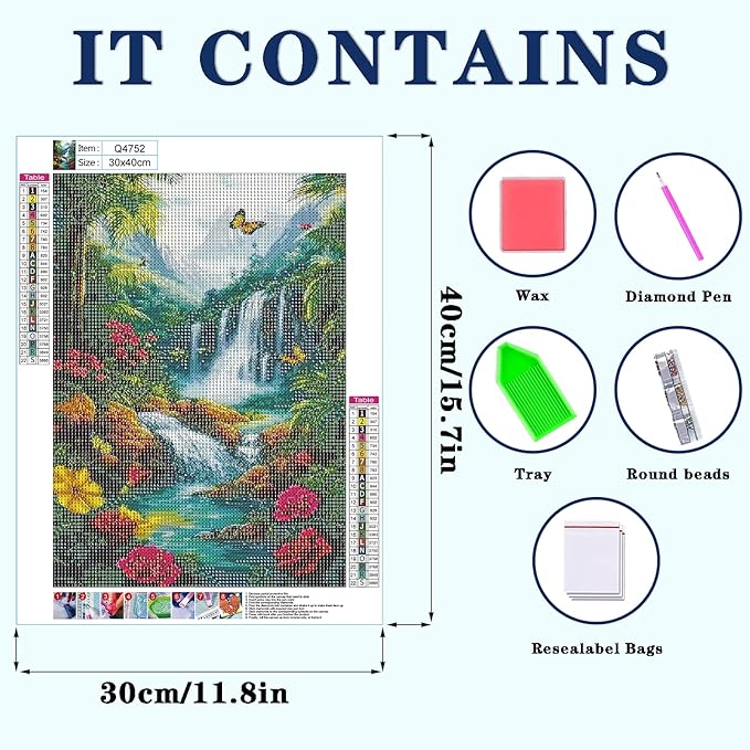 DOTZSO Landscape Diamond Painting Kits for Adults, Easy DIY 5D Round Full Drill Diamond Art kit Diamond Dot Crystal Gem Art and Craft for Beginners Home Wall Decor 12x16 Inches