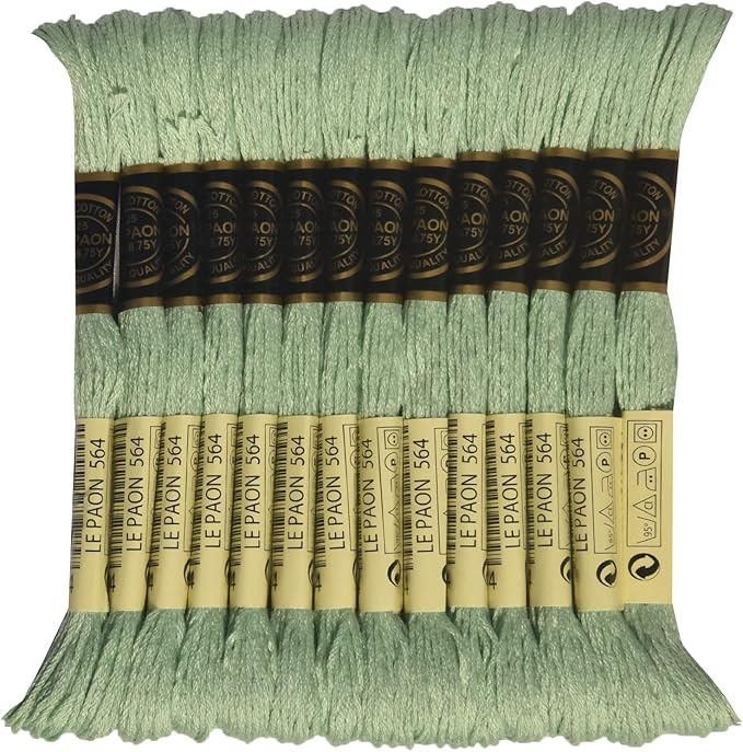 LE PAON Embroidery Floss, 14-Pack Six Strands 100% Long Staple Cotton Embroidery Thread, 8.7-Yard，Color Number：564, Very Light Jade