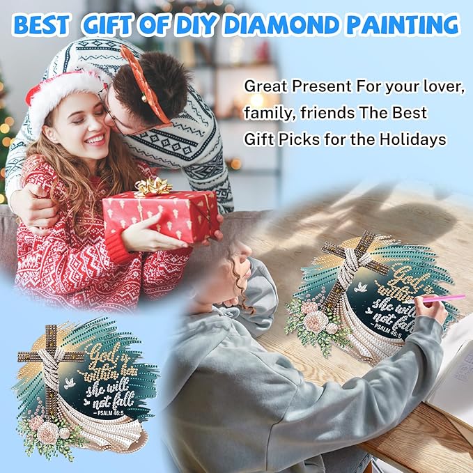 Bowetile Cross Diamond Art Hanging Kits for Adults, Diamond Art Suncatchers Easter, 5D Special Shape Diamond Painting Pendant Window Ornament Easter Gifts for Home Wall Garden Decor