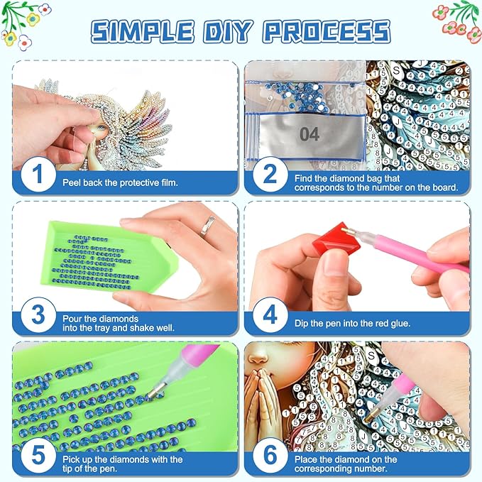 KEYIFA Angel Diamond Painting Kit, DIY Flowers Diamond Art for Adults, Diamonds Pendant Special Shaped Rhinestone Window Hanging Ornaments Home Garden Wall Door Decoration, 20cm Width