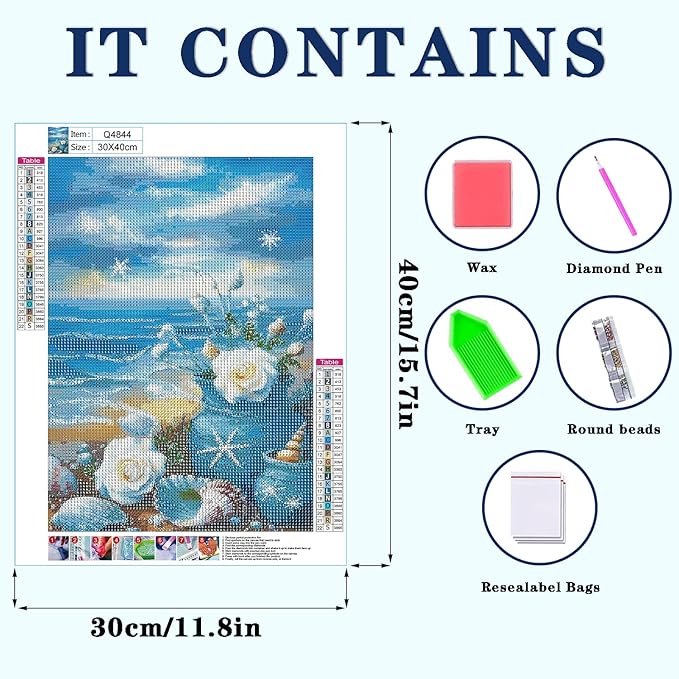 DOTZSO Beach Diamond Painting Kits for Adults, Easy DIY 5D Round Full Drill Diamond Art kit Diamond Dot Crystal Gem Art and Craft for Beginners Home Wall Decor 12x16 Inches