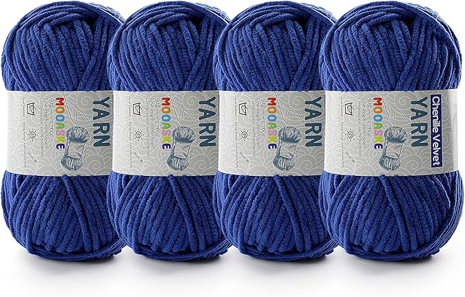 4 Pac Chenille Yarn for Crocheting - Soft Blanket Yarn, 50g/1.76oz, 60m/65yard, Dark Blue