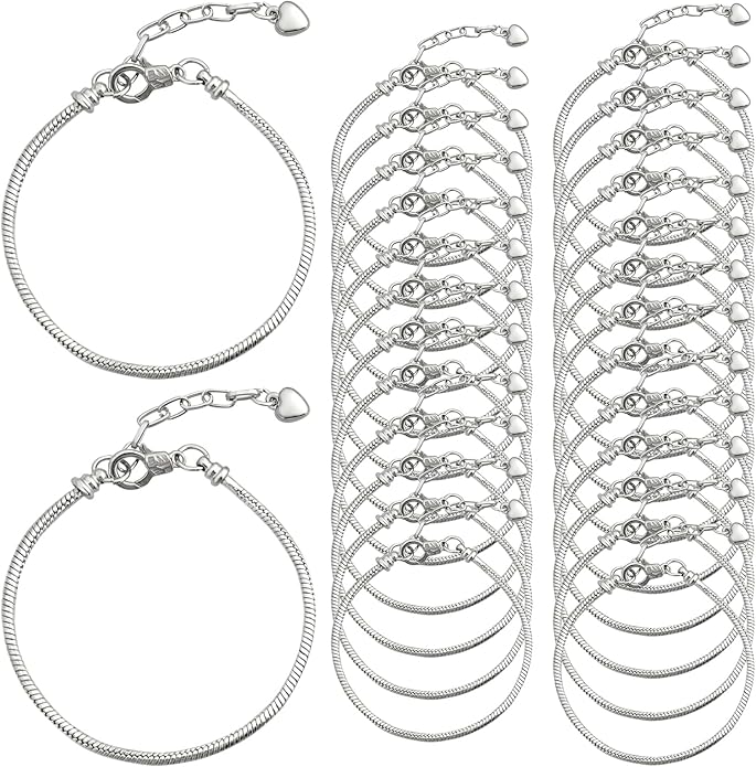 27 Pcs Snake Chain Bracelet Kit Adjustable Charm Bracelet with Heart Extender Lobster Clasp for Women Jewelry DIY Extender Metal Gifts