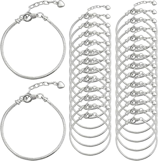 27 Pcs Snake Chain Bracelet Kit Adjustable Charm Bracelet with Heart Extender Lobster Clasp for Women Jewelry DIY Extender Metal Gifts