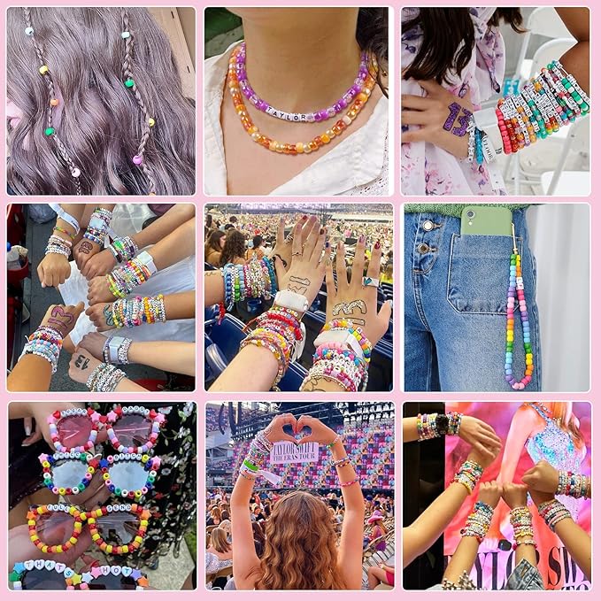 Pubiseed 3000pcs 72 Colors Pony Beads for Bracelet Making Kit, 2000pcs Kandi Bead and 700pcs A-Z Square Letter for Friendship Bracelet Kit, 200 pcs Plastic Bead for Adults Jewelry Making Crafts