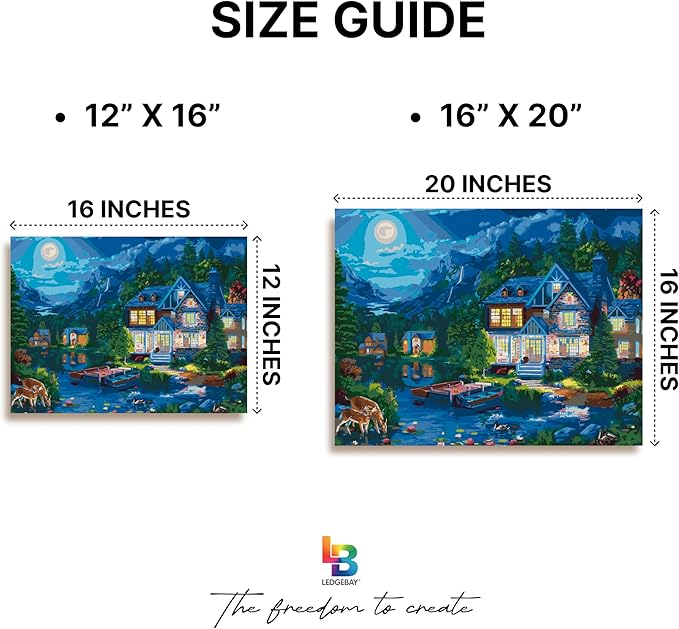 Ledgebay DIY Paint by Numbers Kit for Adults Framed Canvas Beginner to Advanced Paint by Numbers Kit Kits Include Acrylic Paint Set Brushes Tabletop Easel (House Near The Lake 12"x16" Framed)