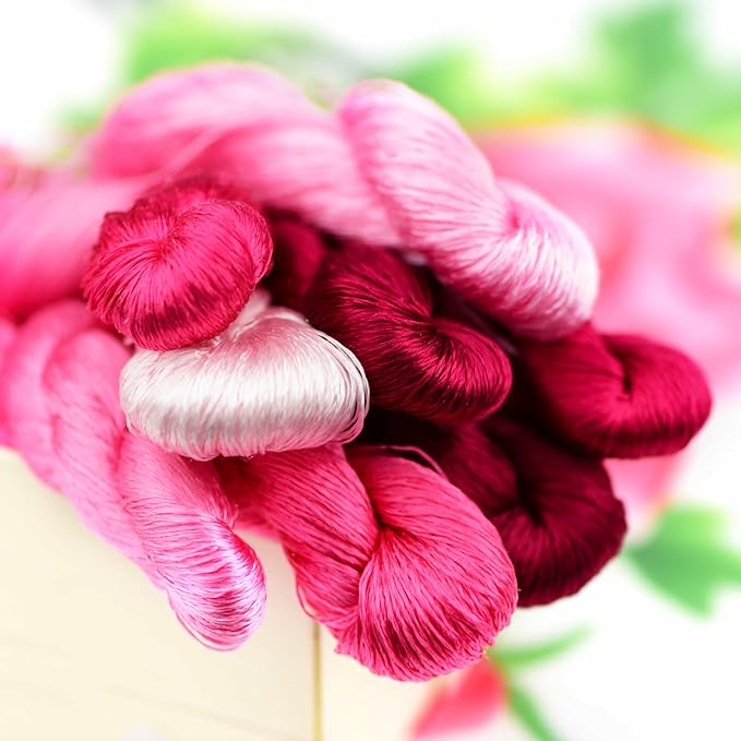 Natural 100% Silk Thread, Handmade Embroidery Thread Silk Floss 8 Colors 110m Each (09)