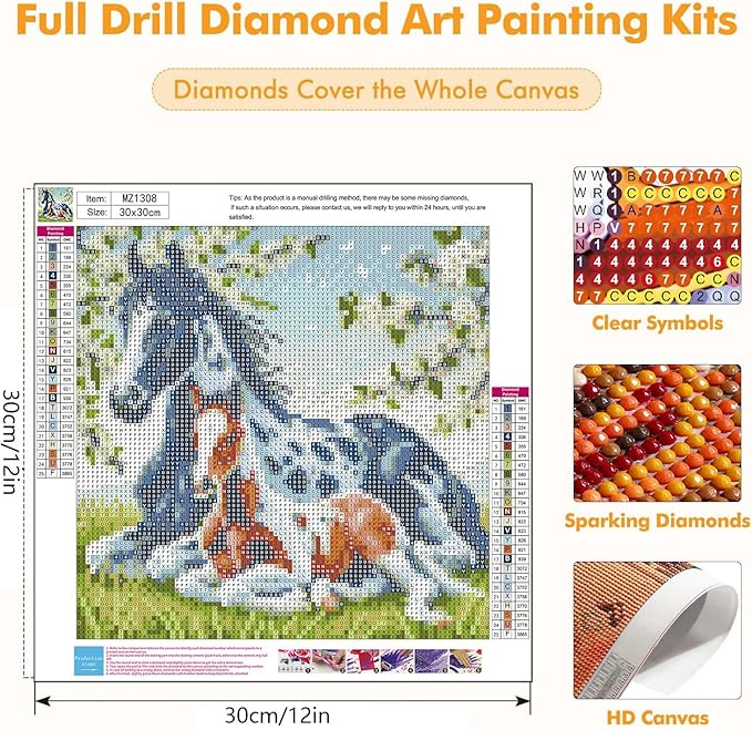 Axquilon Horse Diamond Art Kits for Adults - Diamond Painting Kits for Adults Beginner, DIY 5D Full Drill Horse Gem Art for Home Wall Decor 12x12 inch