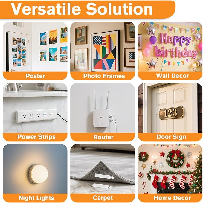 Picture Hanging Strips 40 Strips, Damage Free Removal, Wall Poster Picture Hangers Without Nails, Sticky Hook & Loop Adhesive Strips for Poster/Picture/Home/Office, 20 Pairs/Medium, White