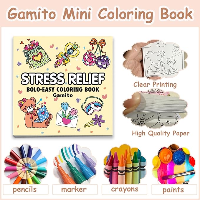 Mini Coloring Book for Adults, 2-Pack Travel Small Coloring Books, Pocket Size Adults Relaxation Coloring Books Stress Relief Adult Mini Coloring Book (Beige+Peachpuff)
