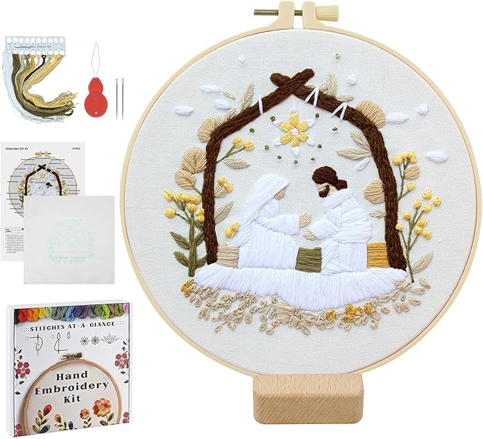 Christian Nativity Embroidery Kit for Beginners Adults Easy Embroidery Starter Kit Nativity Patterns Cross Stitch Kits Full Embroiderys Hoop Kits Needlepoint Kits with Instruction Needles and Thread