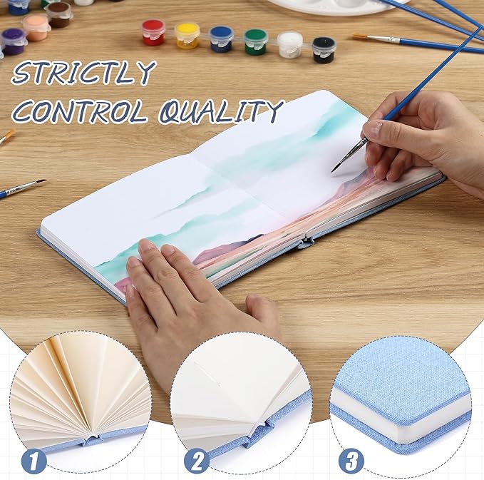 Dispowreath 2 Pcs 5.5 x 5.5 in Watercolor Sketchbook Journal Square Watercolor Notebook Cold Press 140lb 300gsm Cotton Paper 48 Pages Journals Notebook Paper Pads(Light Blue)