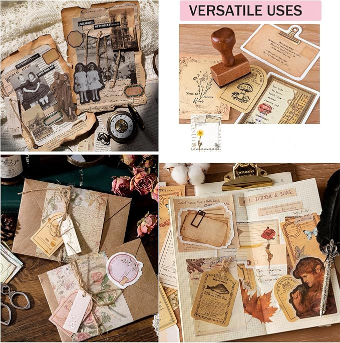 400PCS Scrapbook Supplies Kit Junk Journal Supplies Vintage Scrapbook Paper Decorative Craft Paper for Bullet Junk Journals Card Making Craft DIY