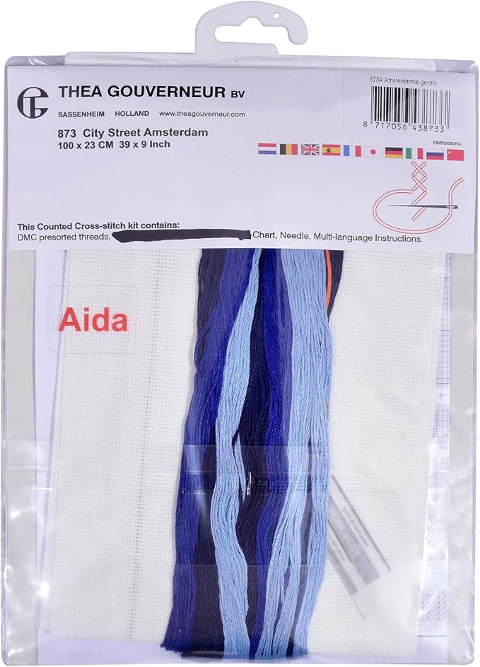 Thea Gouverneur - Counted Cross Stitch Kit - City Street Amsterdam - Aida - 16 Count - Embroidery Kits for Adults - Crafts - DMC Embroidery Threads and Other Cross Stitch Supplies Included - 873A