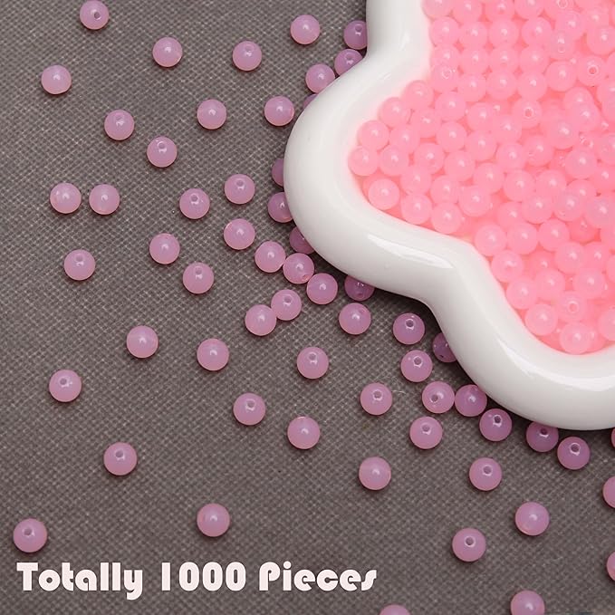 bonny boxx 1000pcs 6mm jelly light pink acrylic round beads, smooth transparent acrylic balls, plastic resin gumball bubblegum chunky beads for necklace & bracelet making, crafting supplies