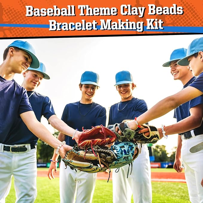 Ferreve 4200 Pcs Baseball 12 Strands Clay Beads Bracelet Making Kit, 100 Letter and Number Beads, 120 Baseball Acrylic with Gold Spacer, Charm Bracelet Kit for Sport Party