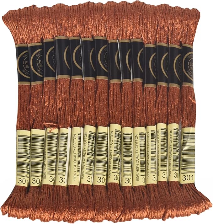 LE PAON Embroidery Floss, 14-Pack Six Strands 100% Long Staple Cotton Embroidery Thread, 8.7-Yard，Color Number：301, Medium Mahogany