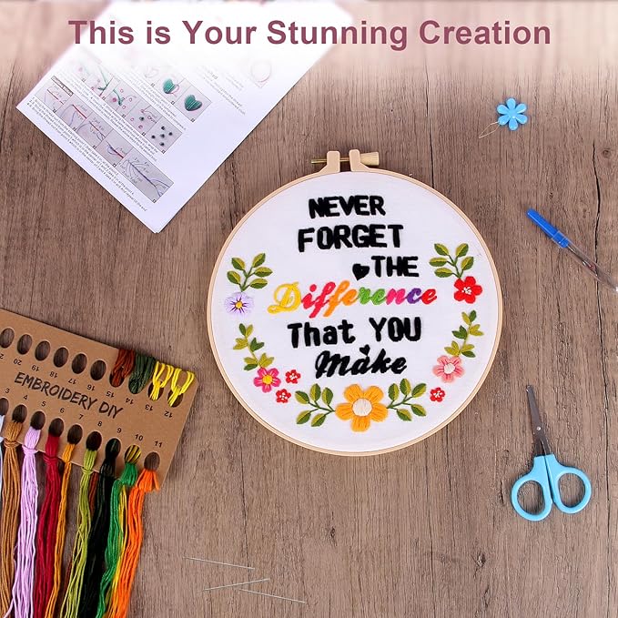 haootadiy beginner embroidery kit for adults, easy cross stitch kit for beginners and adults, full embroidery hoop kit with needles and thread included (pattern 2)
