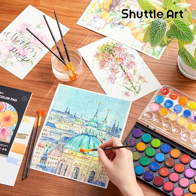Shuttle Art 43 Pack Watercolor Paint Set, 36 Colors Watercolor Paint Pan Set with 6 Brushes and 1 Watercolor Pad for Beginners, Artists, Kids & Adults Watercolor Painting, Bullet Journal, Calligraphy