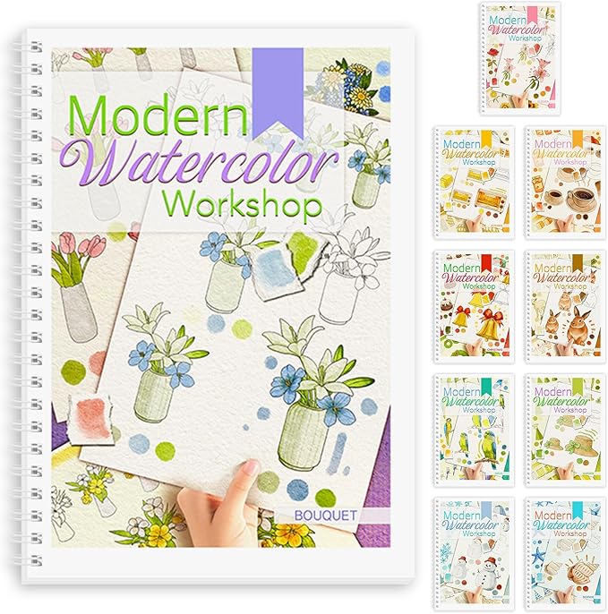 Watercolor Workbook, Watercolor Workbook Paint Book Beginner Friendly, 12 Different Patterns Stress-Relieving Art Crafts for Creative Exploration Gift for Women Adults Teens (Bouquet, 1)