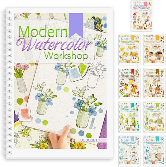 Watercolor Workbook, Watercolor Workbook Paint Book Beginner Friendly, 12 Different Patterns Stress-Relieving Art Crafts for Creative Exploration Gift for Women Adults Teens (Bouquet, 1)
