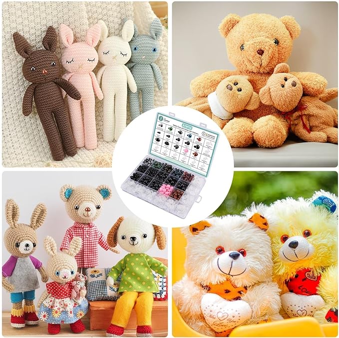 Junreox 820pcs Safety Eyes for Amigurumi- Premium Safety Eyes and Noses for Crochet Animals, Assorted Size Crochet Eyes with Washers for Dolls Plushies Toys, Safety Eyes for Stuffed Animals Teddy Bear