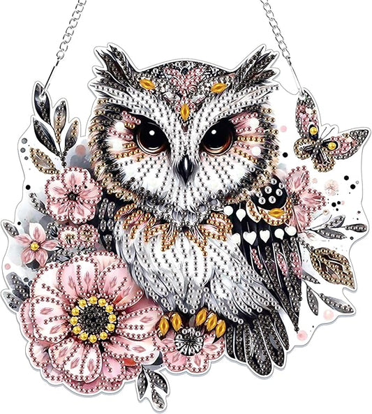 Bowetile Owl Diamond Art Hanging Kits for Adults, 5D Special Shape Diamond Painting Animals Kits, Animal Gem Art Suncatchers Painting Pendant Ornament for Home Garden Wall Decor