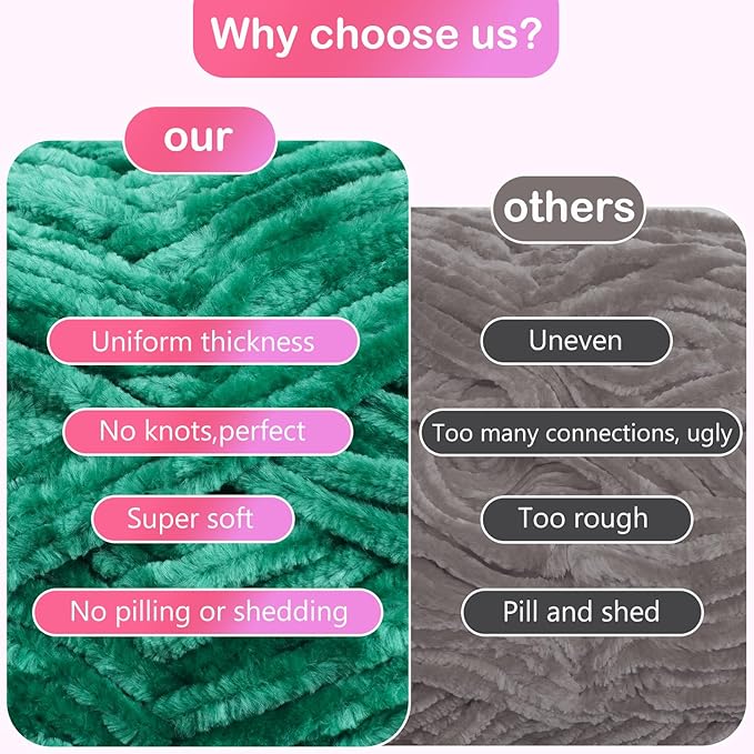 Velvet Chenille Yarn for Crocheting & Knitting 1440 Yards, Soft Thick Fluffy Bulky Blanket Yarn, 4 Pack of 10.5oz (Black)