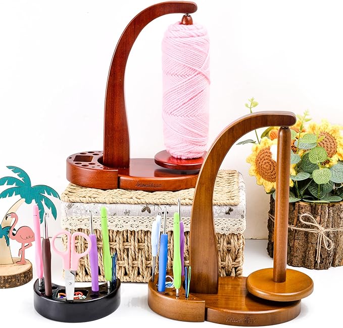 ULOI Crochet Yarn Holder - Upgrade with Crochet Accessories Storage Attachment, Magnetic Wooden Yarn Storage for Knitting Accessories, Perfect for Crocheting and Knitting Projects, Walnut Finish