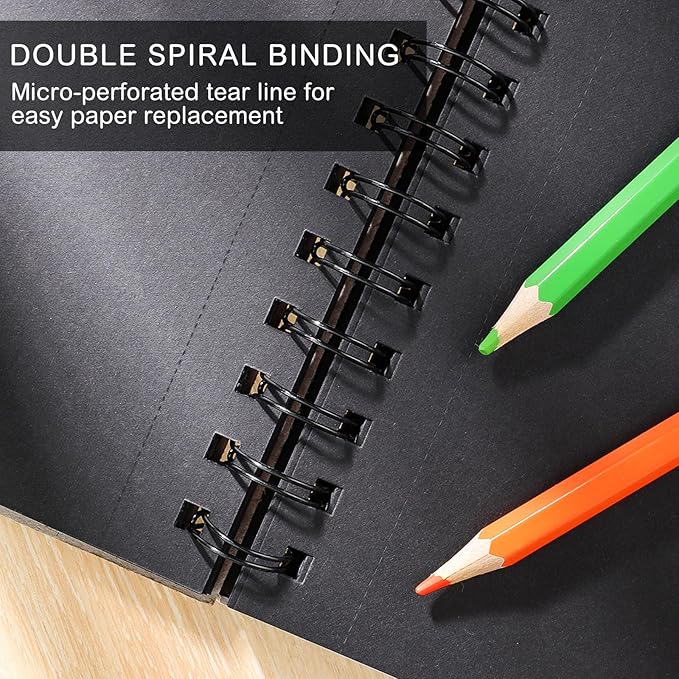 50 Sheets Black Paper Sketchbook, 108 lb/160gsm Heavyweight Black Sketch Pad 9×12in, Acid-Free Drawing Paper, Spiral Bound Sketch Book for Kids, Teens, Artist
