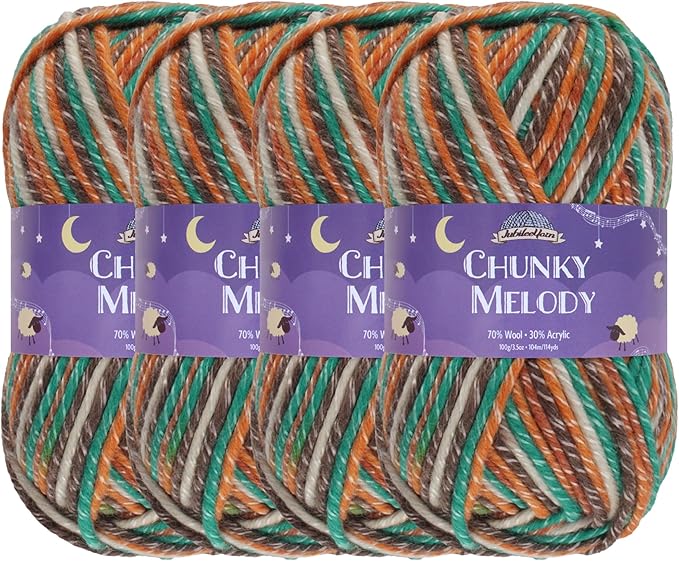 JubileeYarn Chunky Melody Yarn - 100g/Skein Bulky Wool Blend - Rustic Teal - 4 Skeins