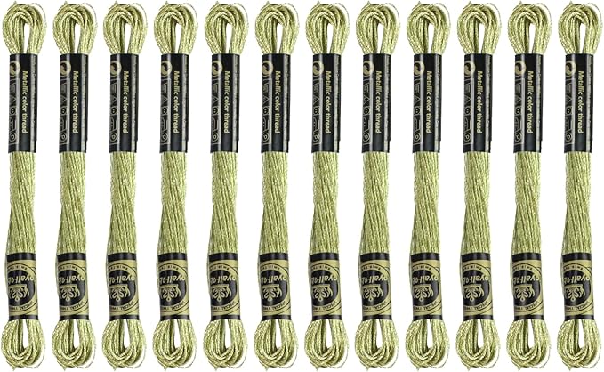 12 Skeins Embroidery Floss, Dark Khaki Metallic Embroidery Thread Polyester Cross-Stitch Threads for Hand Embroidery String Art DIY Creation