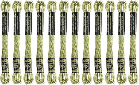 12 Skeins Embroidery Floss, Dark Khaki Metallic Embroidery Thread Polyester Cross-Stitch Threads for Hand Embroidery String Art DIY Creation