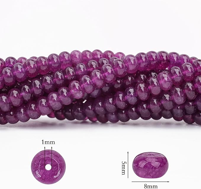 2 Strands (150PCs) Purple Jade Rondelle Beads, 5 * 8mm Gemstone Loose Spacer Abacus Disk Beads for DIY Bracelet Necklace Earrings Jewelry Making, Craft Supplies Beading Kit