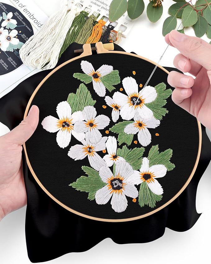 ERKOON Embroidery Kit for Beginners, Flower Cross Stitch Set Include Embroidery Cloth Hoops Threads for Craft Lover Hand Stitch with Embroidery Skill Techniques (Wildflowers)
