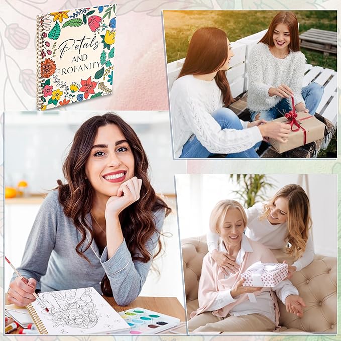 7×8.2in Adult Coloring Book Set for Relaxation, Spiral Bound Coloring Book for Women with 24 Colors Markers, Mindfulness Stress Relief 32 Patterns for Adults, Teens, Easter Gift