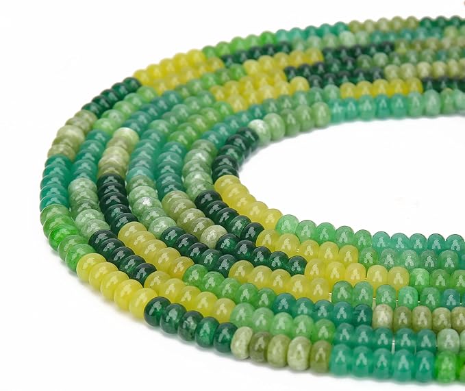 2 Strands (150PCs) Green Shade Jade Rondelle Beads, 5 * 8mm Gemstone Loose Spacer Abacus Disk Beads for DIY Bracelet Necklace Earrings Jewelry Making, Craft Supplies Beading Kit