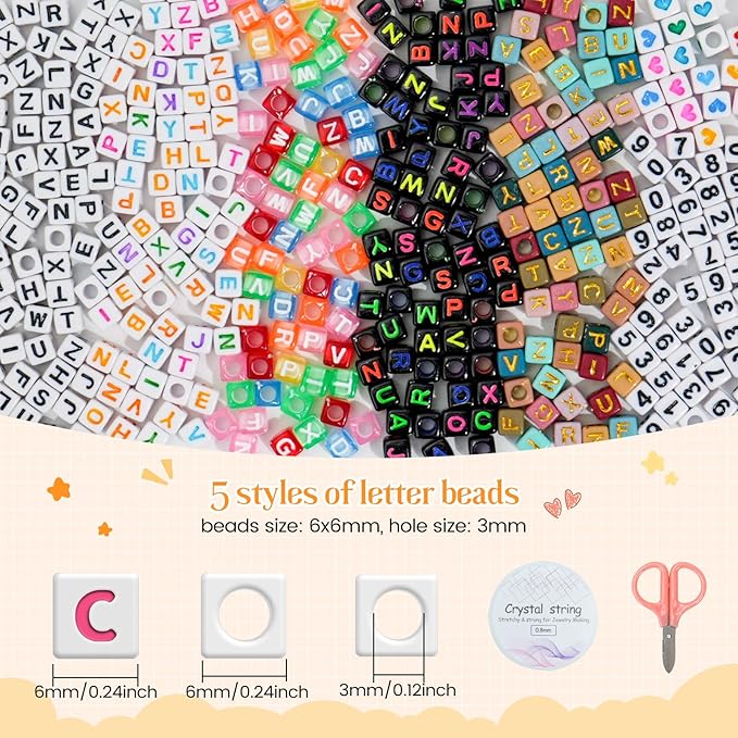 FZIIVQU 1400 Pcs Letter Beads Kit, 28 Styles White Acrylic Alphabet Beads Letter Beads for Jewelry Making wiht Number Beads Heart Beads Friendship Bracelet Kit